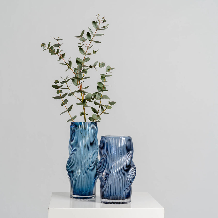 Blue Swirl ribbed Vases