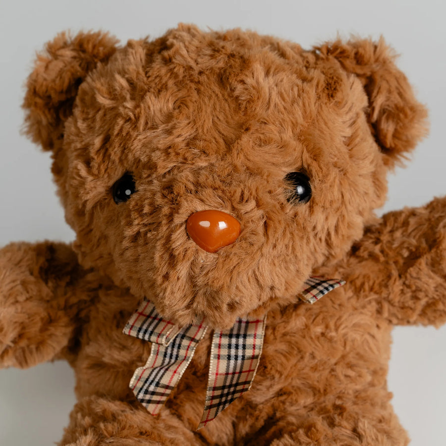 Dark Brown Bear with Plaid Ribbon 28cm