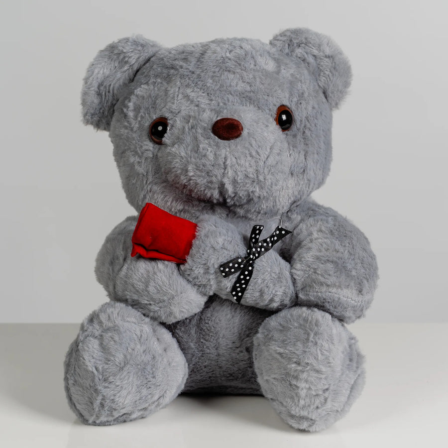 Grey Bear with Rose 30cm