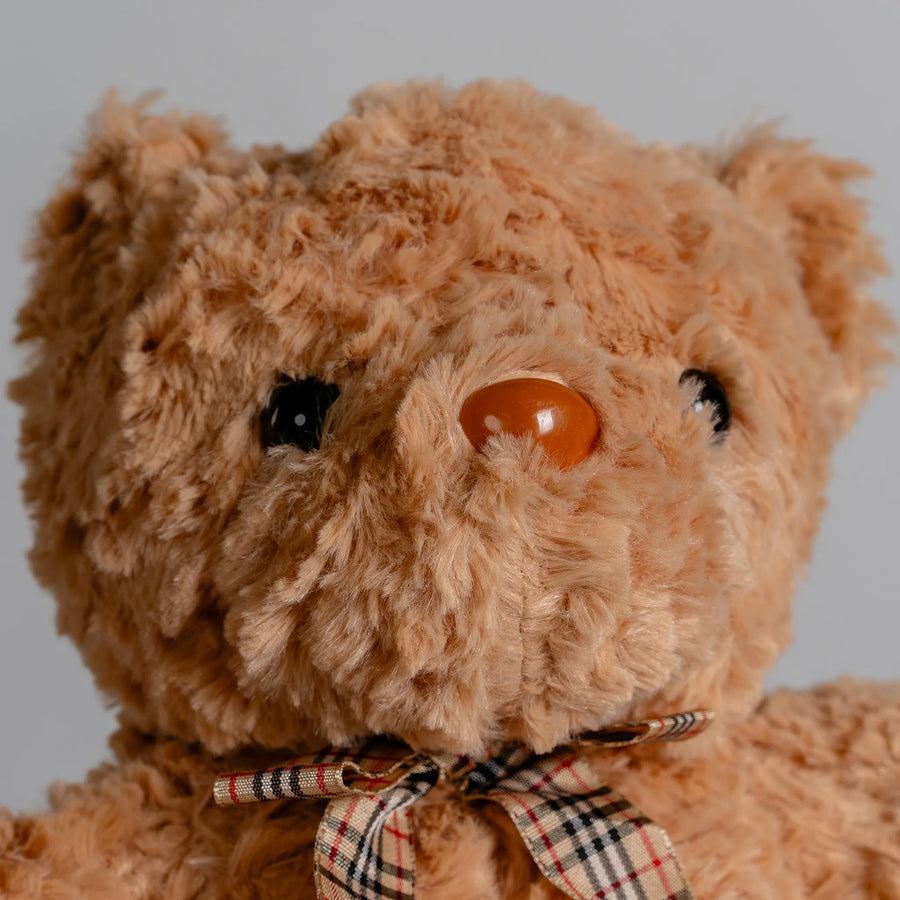Light Brown Bear With Plaid Ribbon 28cm