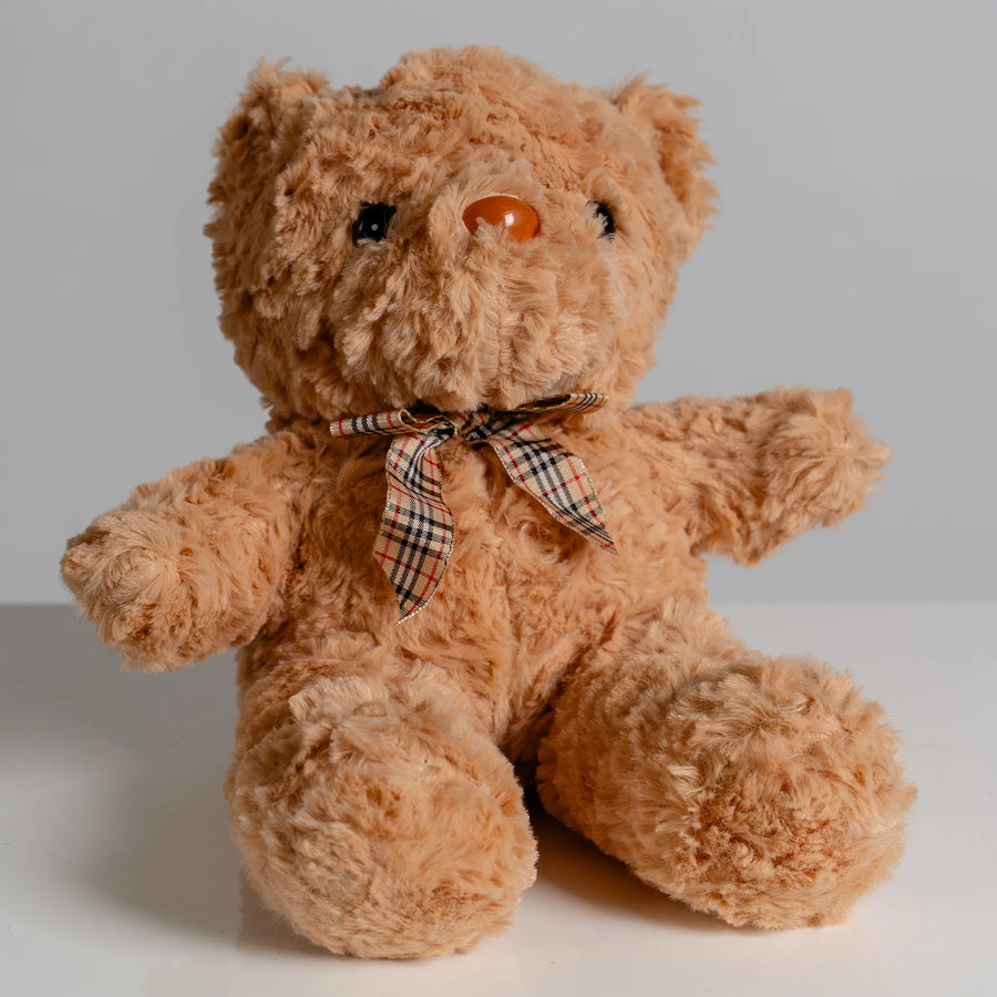 Brown Bear with Plaid Ribbon 28cm
