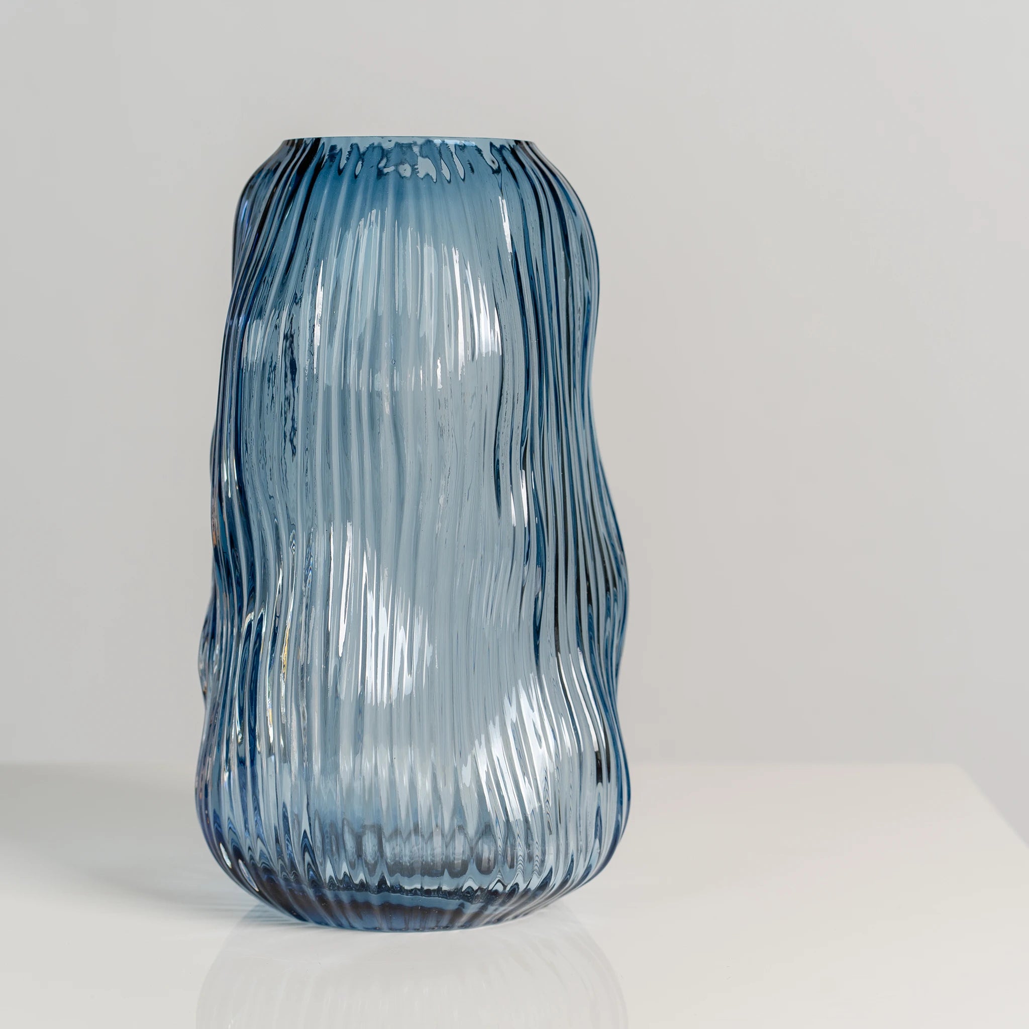 Blue Ribbed Vases