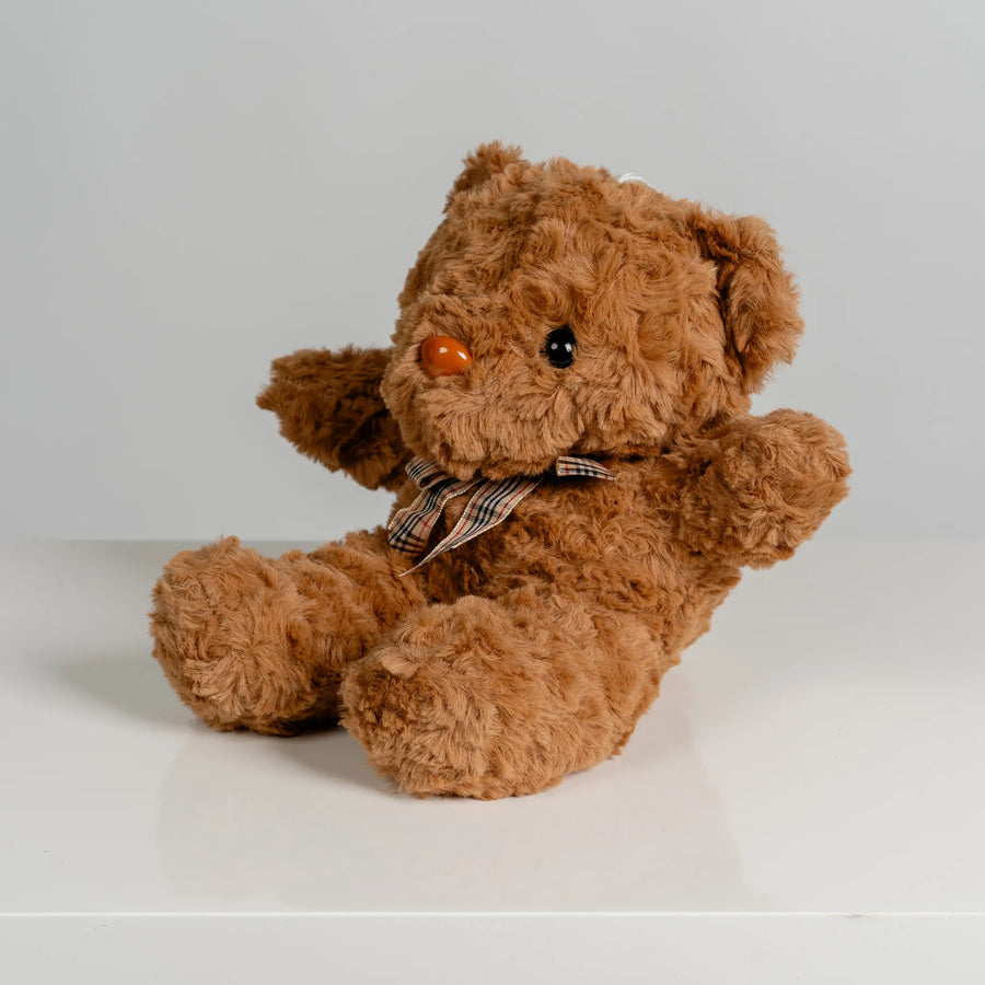 Dark Brown Bear with Plaid Ribbon 28cm
