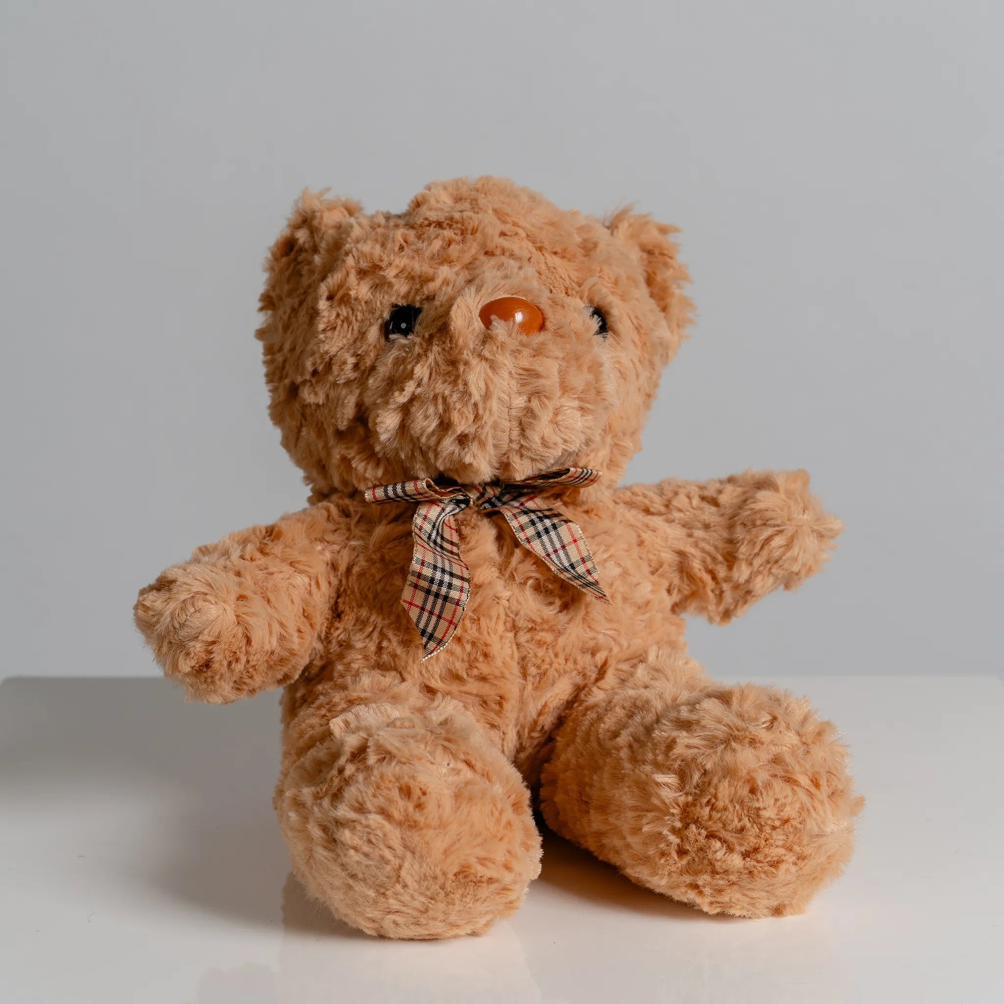 Light Brown Bear With Plaid Ribbon 28cm